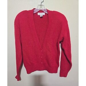 Vtg Michelle Stuart Pink Lambswool Angora Preppy Cardigan Sweater Womans  Medium